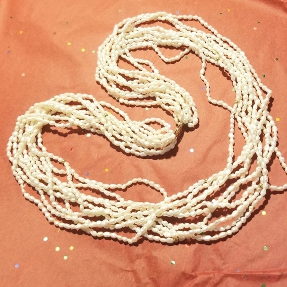 Solid 14kt Seed Pearl 10 Strand 24" VTG Necklace - Picture 4 of 8